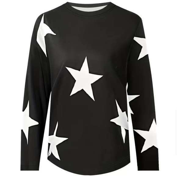 fabiana1075 Tops - Graphic Sweatshirt Stars Black White Size L Long Sleeves